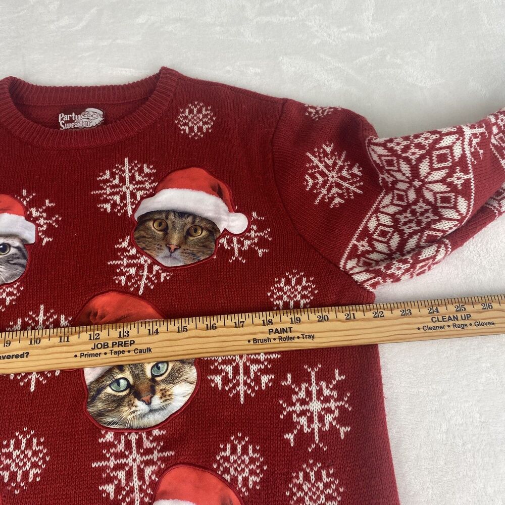 Party Sweater Cat Christmas Ugly Sweater Womens Large Red Crewneck Long Sleeve - Picture 4 of 7